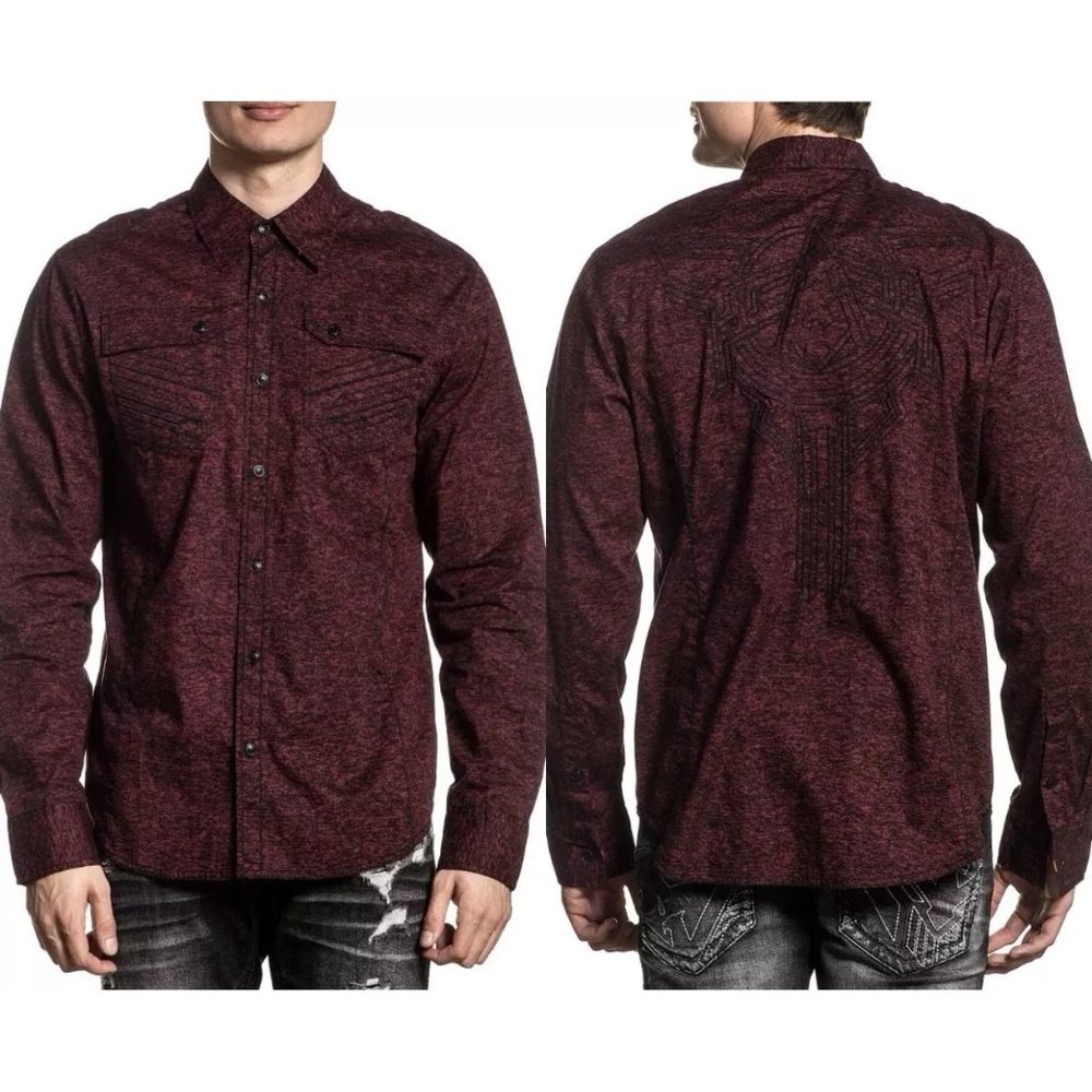 AMERICAN FIGHTER Men's Long Sleeve Button Down Shi